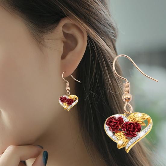 1 комплект, женские серьги-крючки, ожерелье, сердце, роза, кулон, ювелирные изделия, изысканный гальванический комплект ювелирных изделий