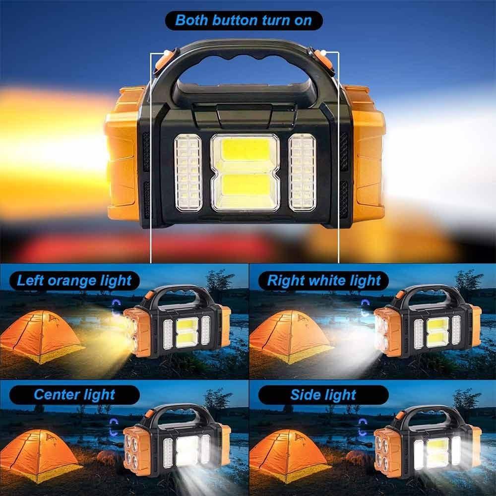 High Power Solar Emergency Light Waterproof Led Flashlight COB Searchlight Outdoor Use