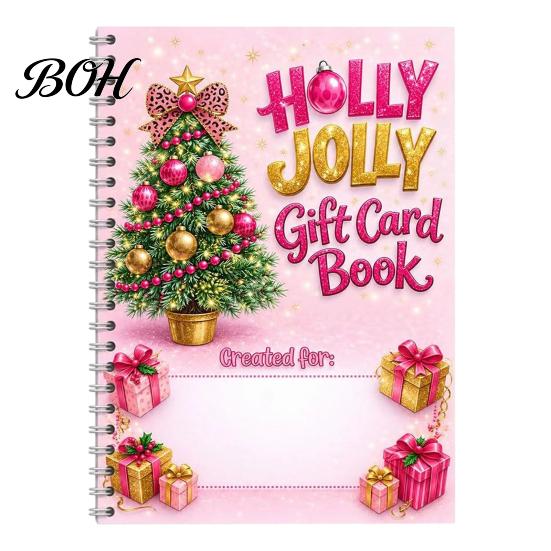 Christmas Gift Card Holder Holographic Book, 7x5 Spiral Bound Holiday Keepsake Booklet, 10-Page Display for Teachers Greeting Bolder DIY Xmas