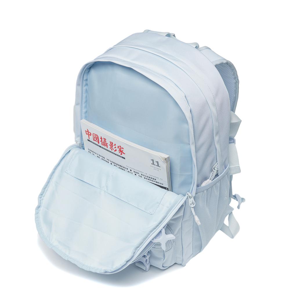 Li Ning Sports Lifestyle Series Casual Large Logo Print Zipper Closure Polyester Sports Backpack Unisex backpack Blue ABST298-3