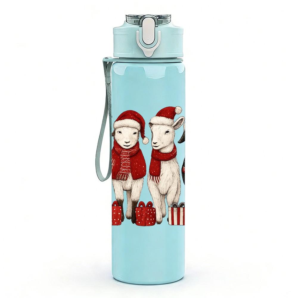 1PC Three Santa Reindeer Cartoon 750ml Color Plastic Sports Water Bottle Leakproof Flip Straw Lid Suitable for Sports Office Home Use