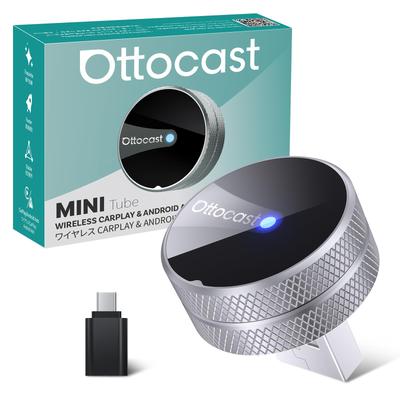 Ottocast Mini Tube CarPlay Android Auto Беспроводной Авто 2026 Автоматический Совместимый с Проводным и Сообщениями Поддержка Одобрение [Официальный] и Адаптер, Модель,