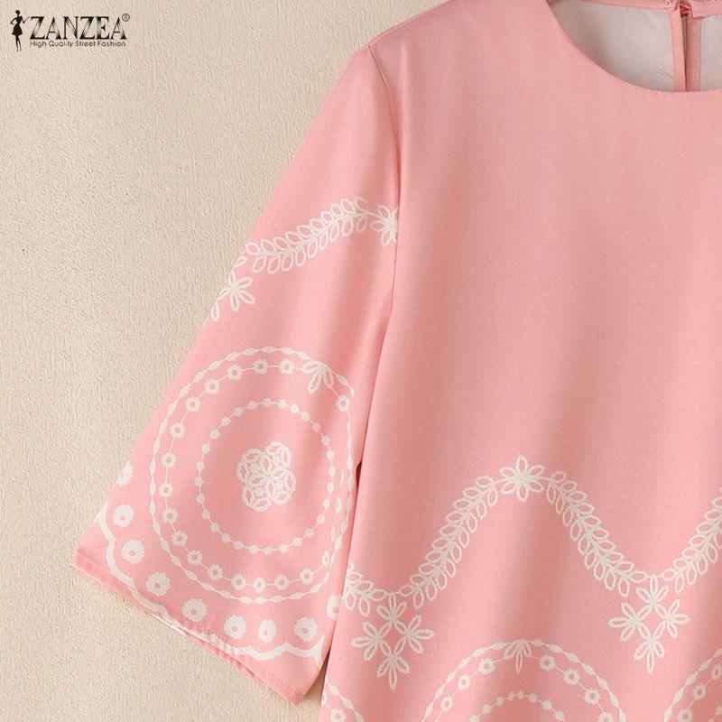 ZANZEA Женская повседневная блузка с круглым вырезом и рукавом 3/4 с принтом