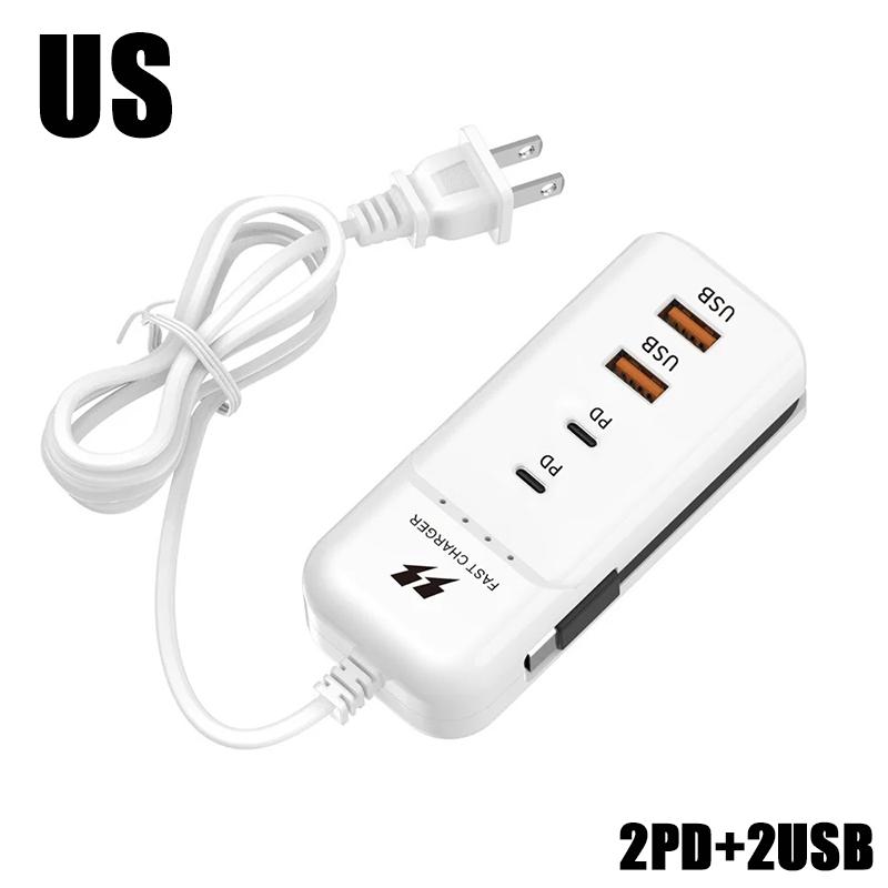 Быстрое зарядное устройство PD 66 Вт 4 порта USB Зарядное устройство для телефона Многофункциональная настольная зарядная док-станция Адаптер питания Вилка ЕС США