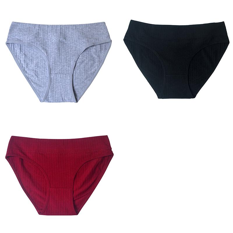 Женские хлопковые трусы, 3 шт./упак., женское нижнее белье, однотонные трусы со средней талией, удобные трусики для девочек