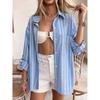 European and American Long Stripe Shirts Women 2025 New Loose Idle Style Fashion Long sleeve Cardigan Top Shirt