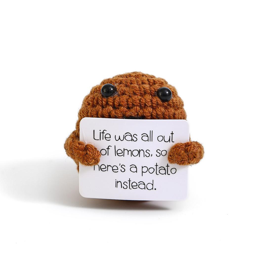 Positive Crochet Potato Doll with Card Handmade Knitted Emotional Support Hug Pocket Cucumber Ornament Room Decor Christmas Gift
