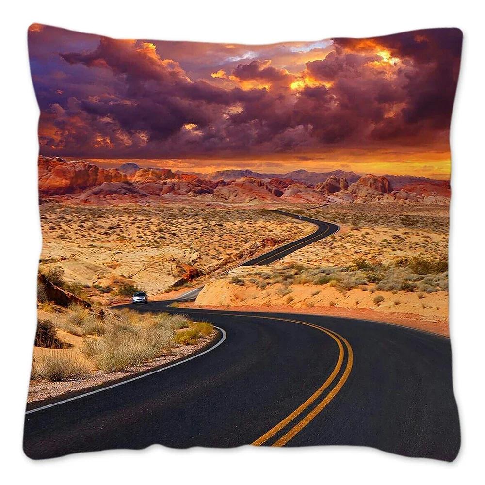 Наволочка Route 66 Retro, украшение для дома, полиэстер, наволочка для дивана, наволочка для автомобиля, натуральный пейзаж, Funda Cojin