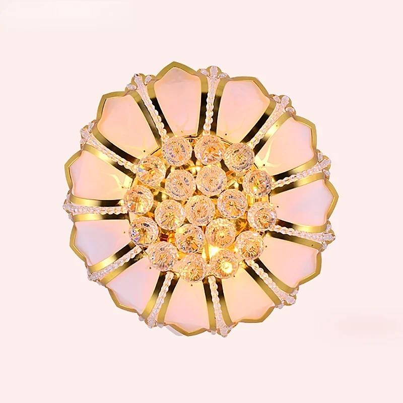 Европейский простой буддийский храмовый светодиодный потолочный светильник Lotus Crystal для гостиной, золотистого цвета, круглый светильник для спальни, теплый комнатный светильник