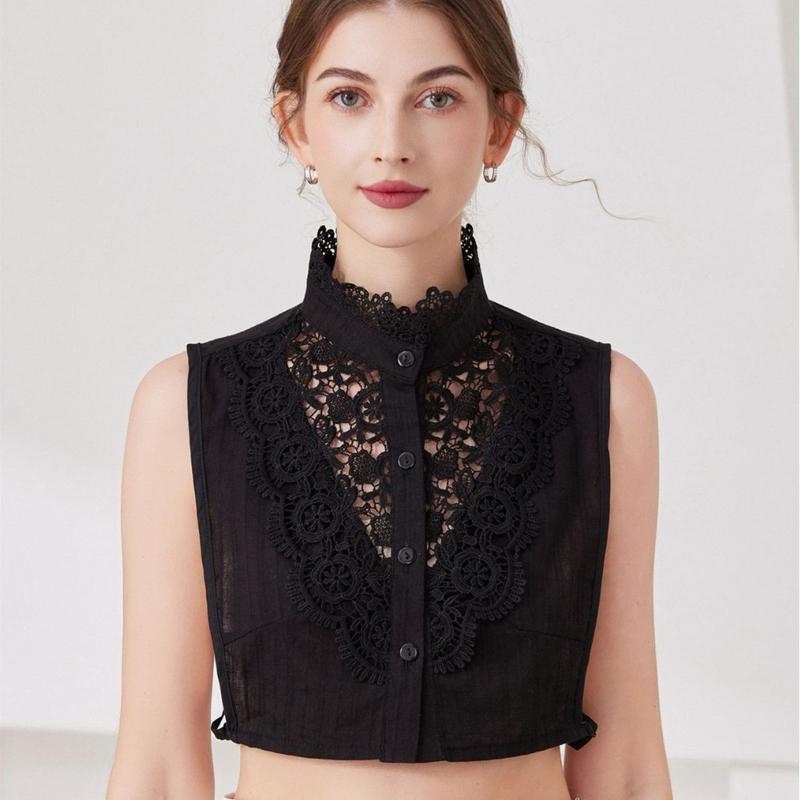 Идеальное Сочетание Элегантная Рюша Воротник-стойка Для Женщин Девочек Съемная Половина Рубашки Блузки Ложный Воротник Цветок Ажурный Декоративные Воротники