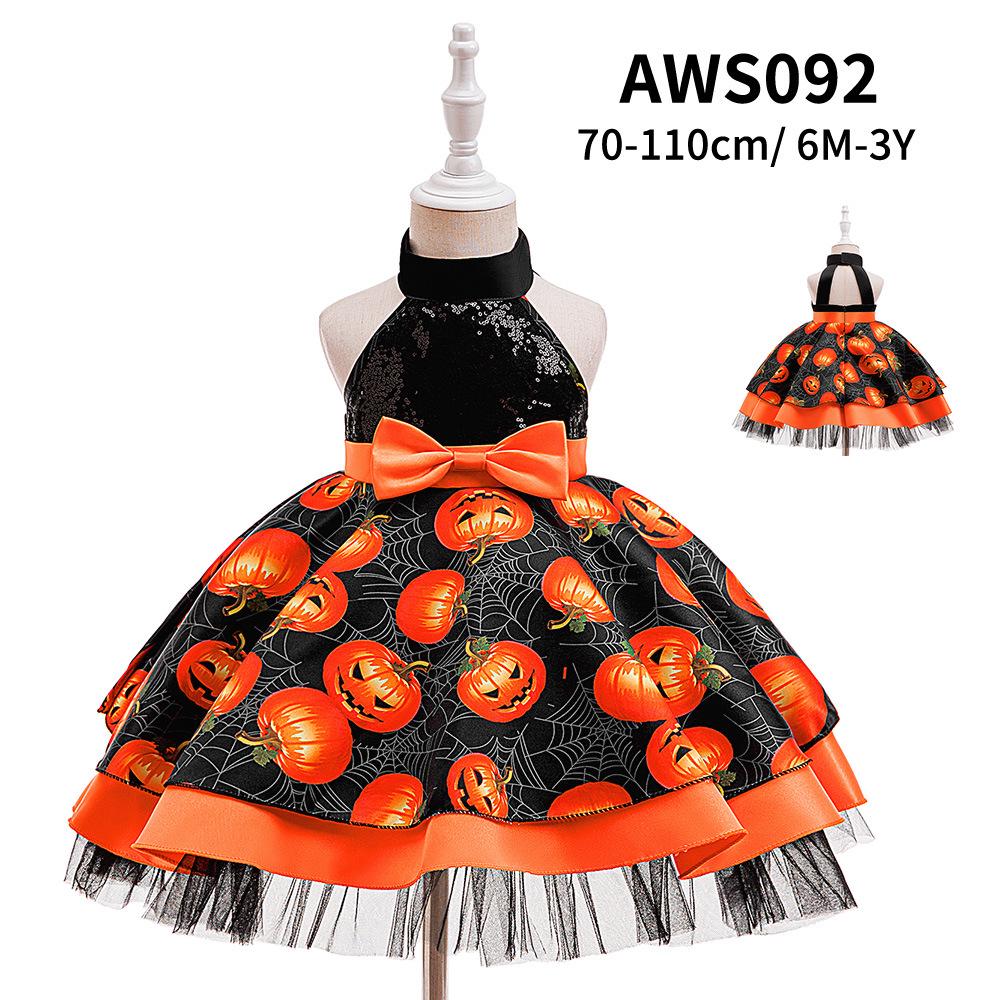 Halloween Kids' Formal Costume - Girls' Witch & Pumpkin Print Party Dress