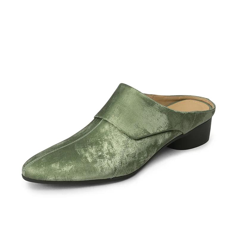Fashion 2024 New Spring Summer Leather Mules Slippers Med Heel Women Shoes Square Toe Women Pumps Fashion Shoes for Women Ladies Shoes