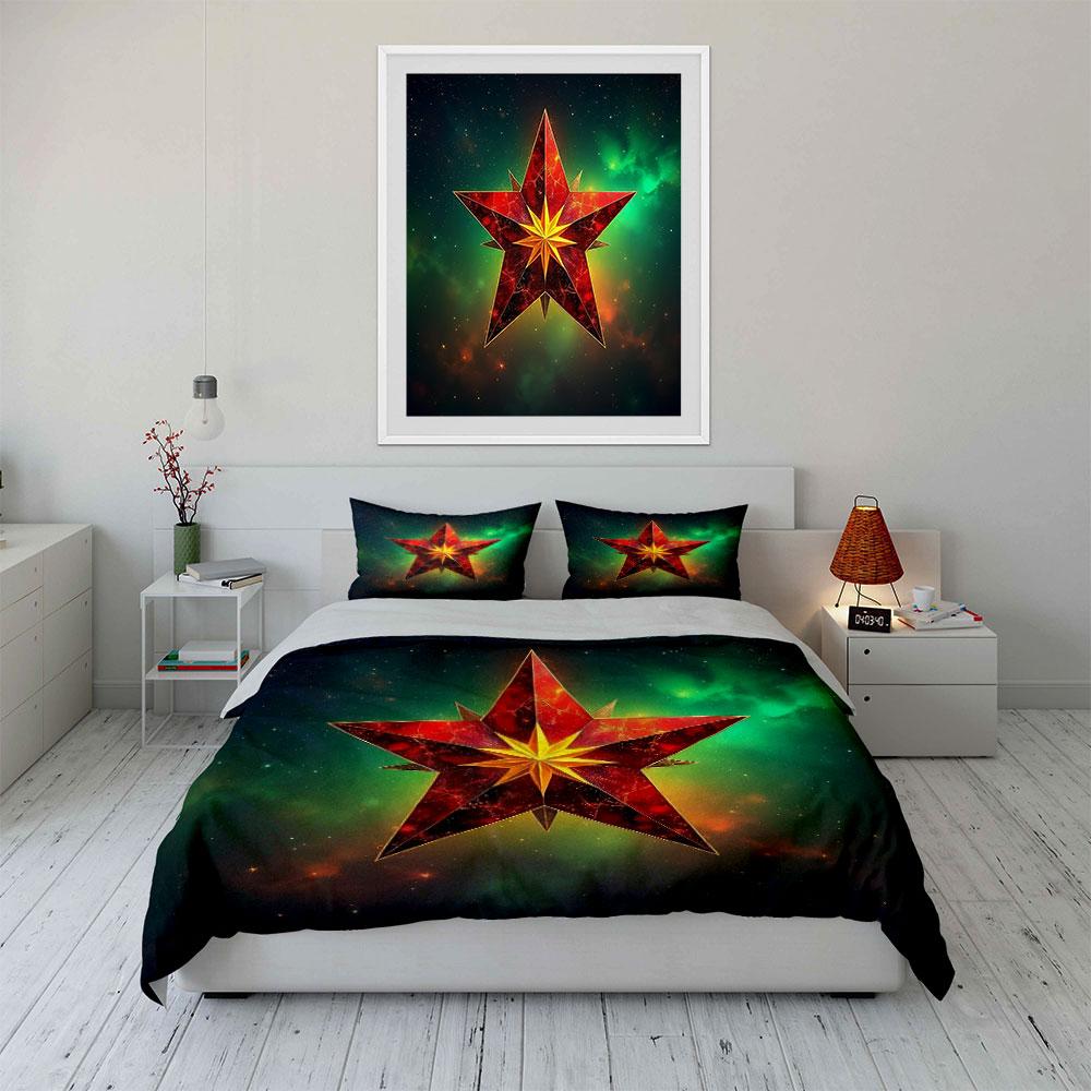 "Star Decorative Set for Home" Bedding Set with 1 Duvet Cover 2 Pillowcases Single Double King Queen, Gift