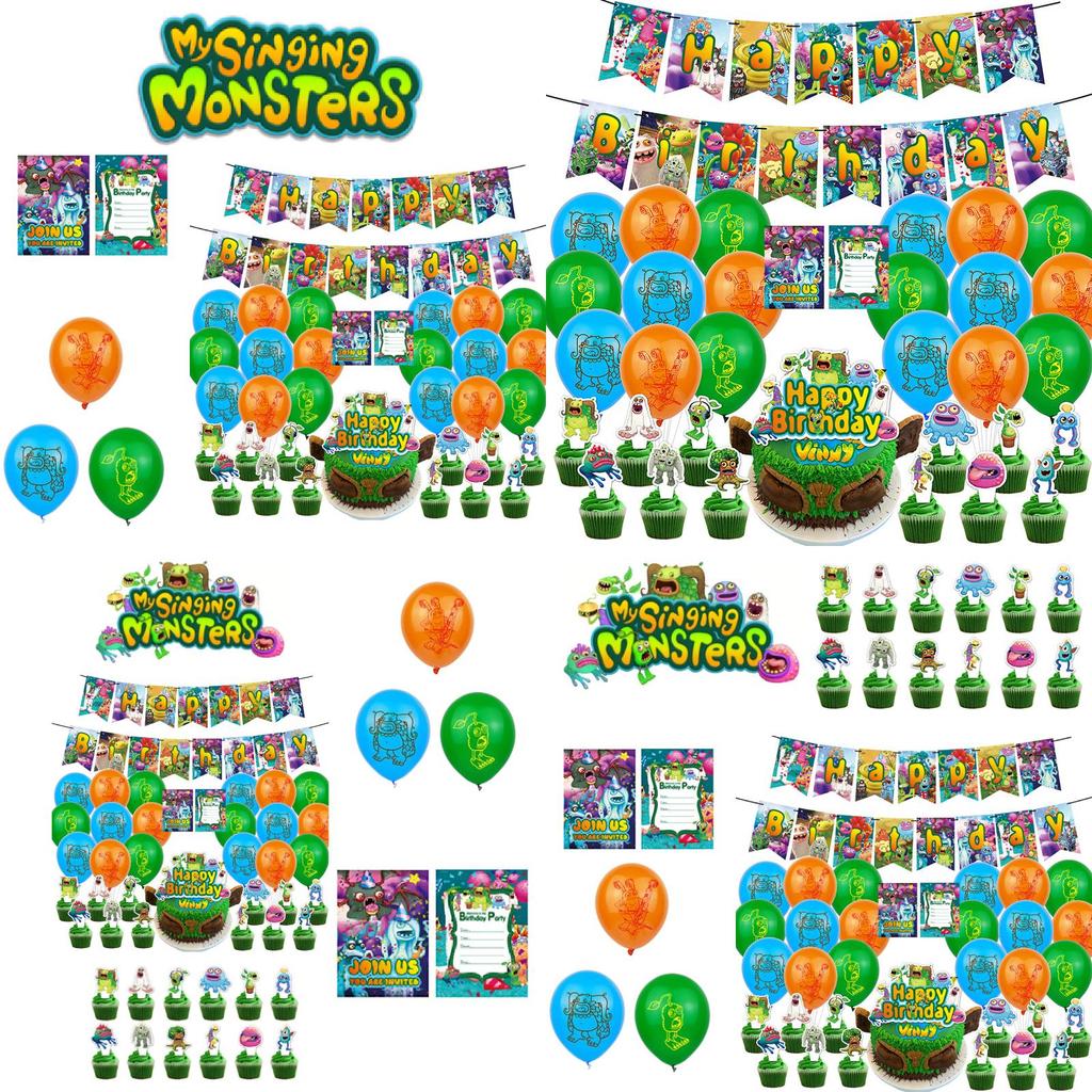My Singing Monsters Birthday Party Decorations Set Colorful Balloons Paper Banners And Cake Toppers
