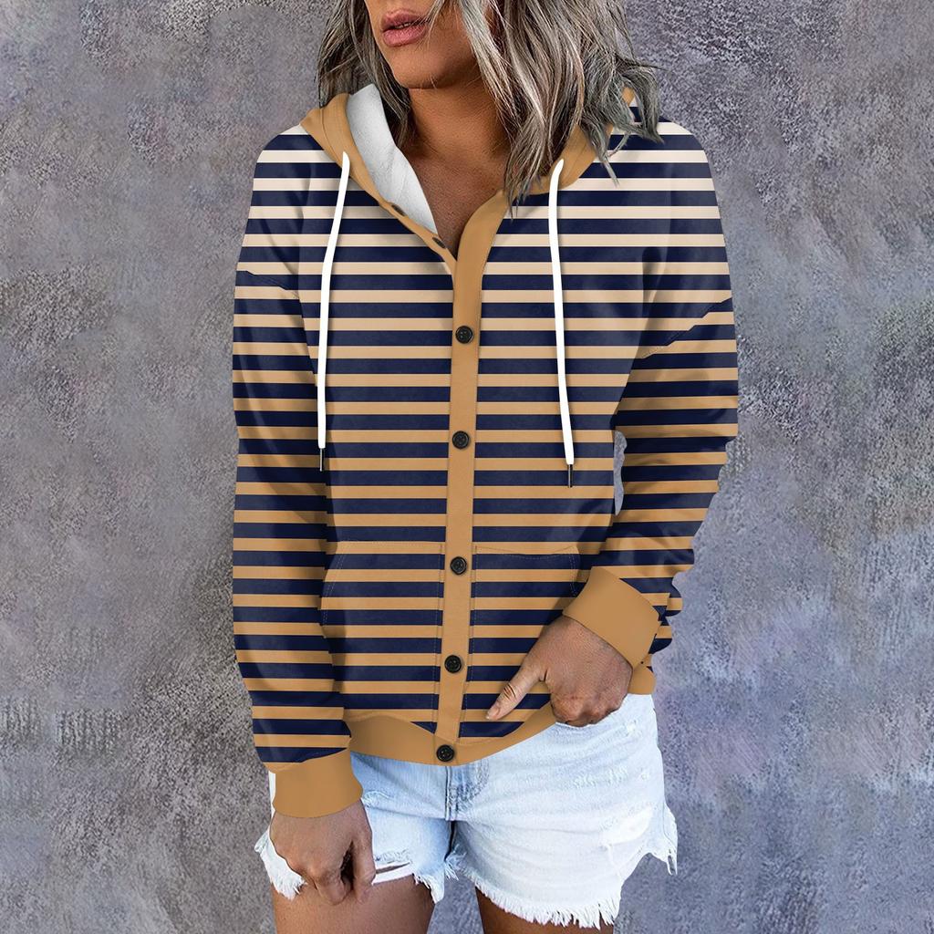 Женская толстовка-куртка, классическая полосатая, с длинным рукавом, свободная, с капюшоном, спортивная куртка