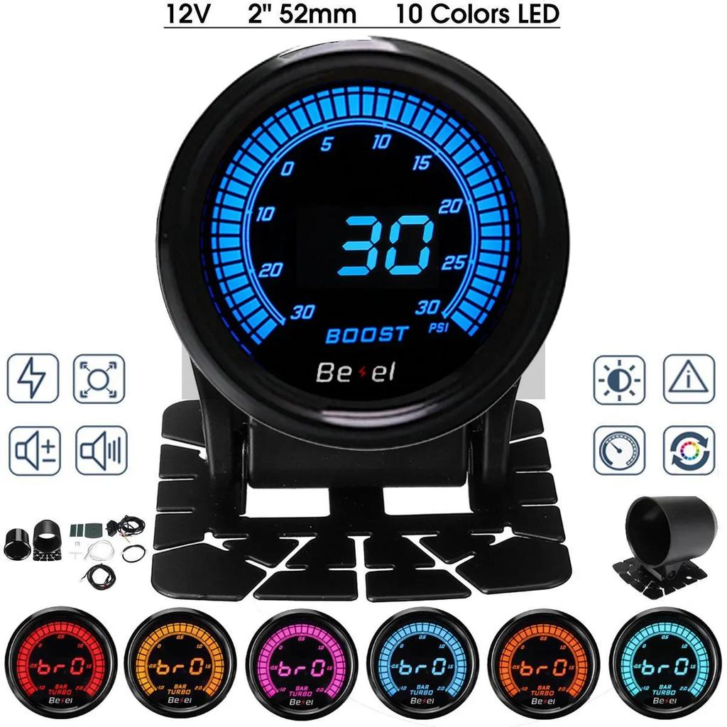 52mm Boost Water temp Oil temp Volt Vacuum Tachometer EGT Air fuel ratio Oil pressure Gauge 10 Color Car Meter