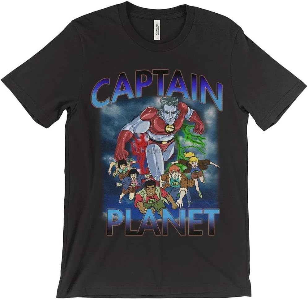 Captain Planet 90s Cartoon Retro Vintage T Shirt Black