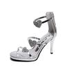 Spring and Summer One-word Buckle Strap High-heeled Sandals Women's Thin Heels Sexy Rhinestones Small Size Tide