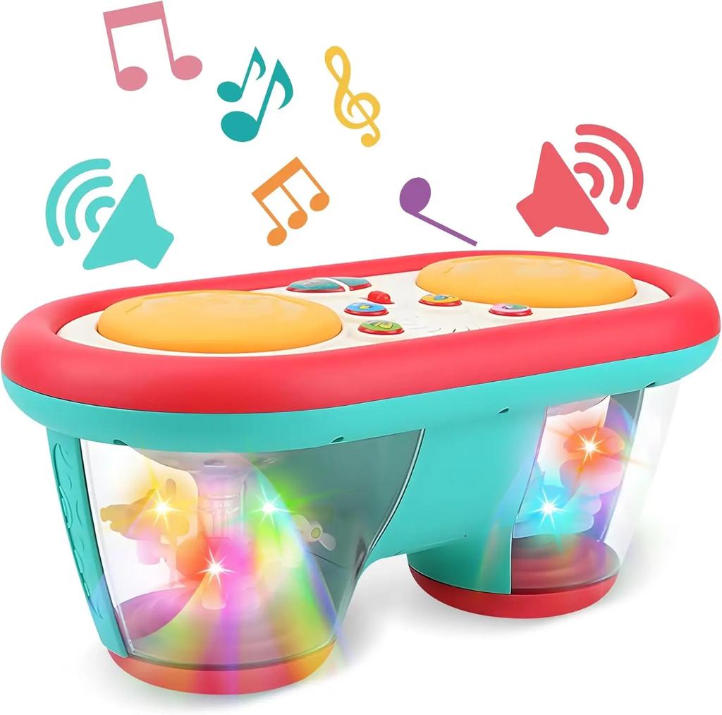 Baby Toys for 6 to 12 Months, Drum Musical Learning Infant Toys Rotating Light Up Toys for 12-18 Months, Tummy Time Toys for Baby