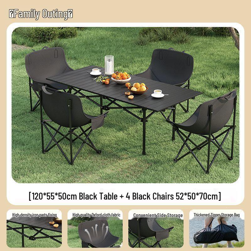 High-Back Portable Moon Chair and Folding Table Set for Camping and Picnic