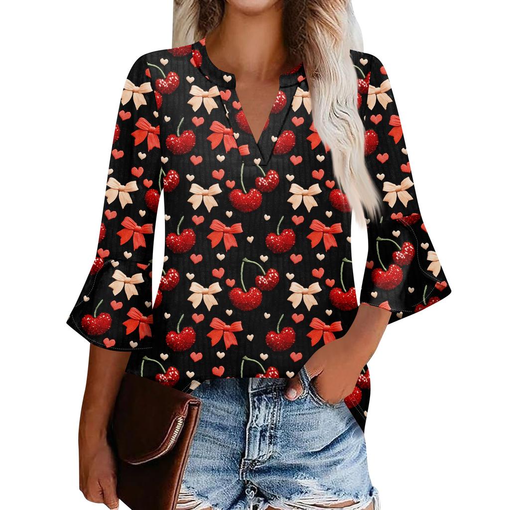 Женская рабочая рубашка с плиссировкой и рукавом 3/4, рубашка с V-образным вырезом, повседневная рубашка с завязками на талии, деловая рубашка