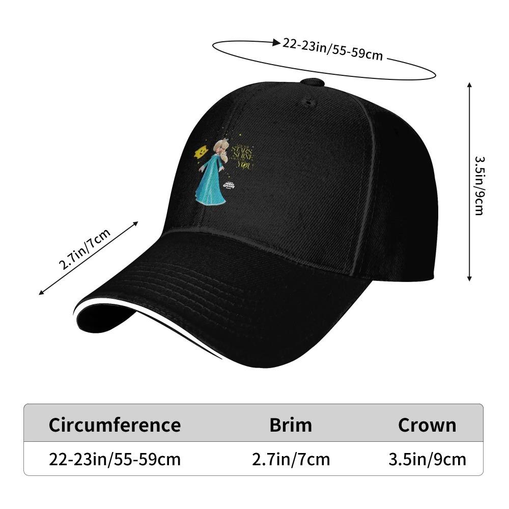 The Super Marios Galaxy Movie Rosalina Star Shine Baseball Caps Sandwich Hat for Men Women Adjustable Dad Hat Running Golf