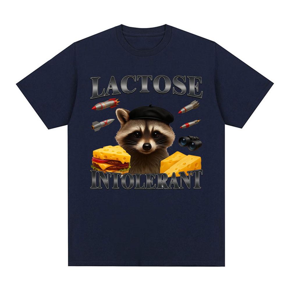 Lactose Intolerance Fun Raccoon Meme Pattern Tshirt 2026 New Hot Selling Mens Womens Fashion Cotton Casual Oversized Tshirt