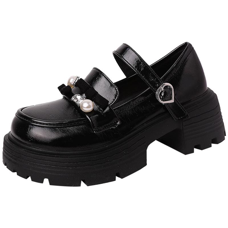Туфли Мэри Джейн с бантом в британском стиле, жемчужные, женские, осенняя мода, ретро, платформа, увеличение высоты, толстый каблук, высокий каблук, одинарные туфли, тренд