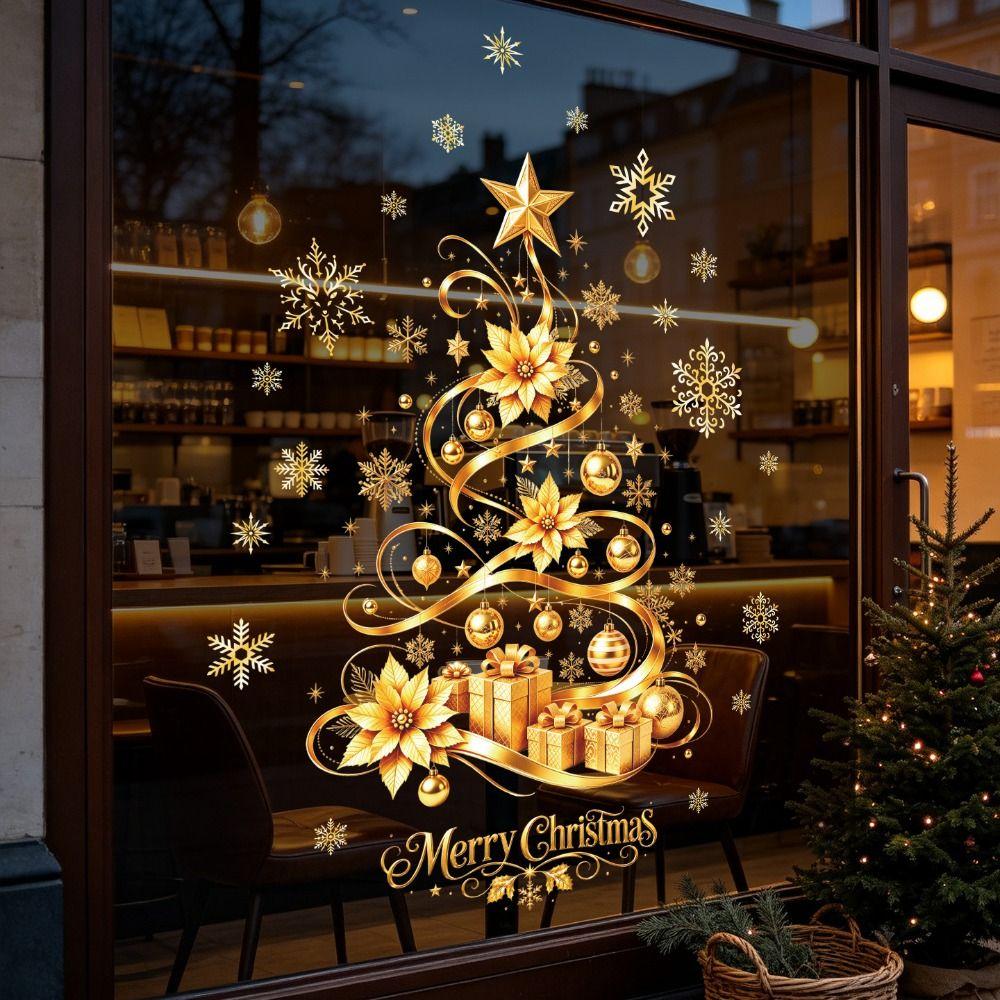 Snowflake Christmas Window Clings Gold Pattern Static Cling Stickers Storefront Decoration