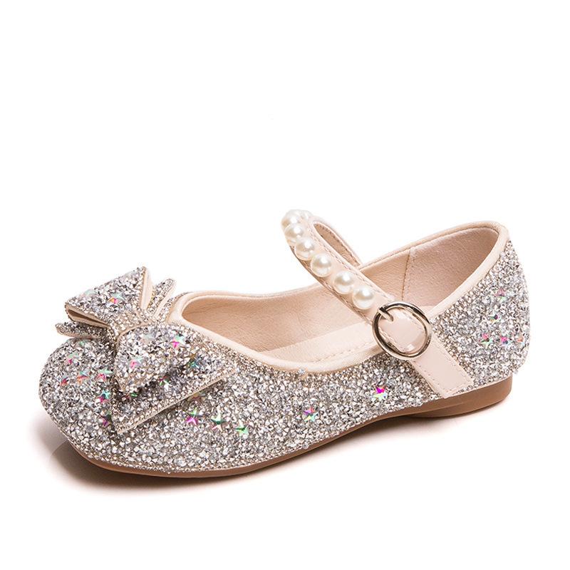 Girls' Elsa Sparkling Princess Shoes New Spring and Autumn Children's Crystal Shoes Baby Girls' Single Shoes Dance Leather Shoes