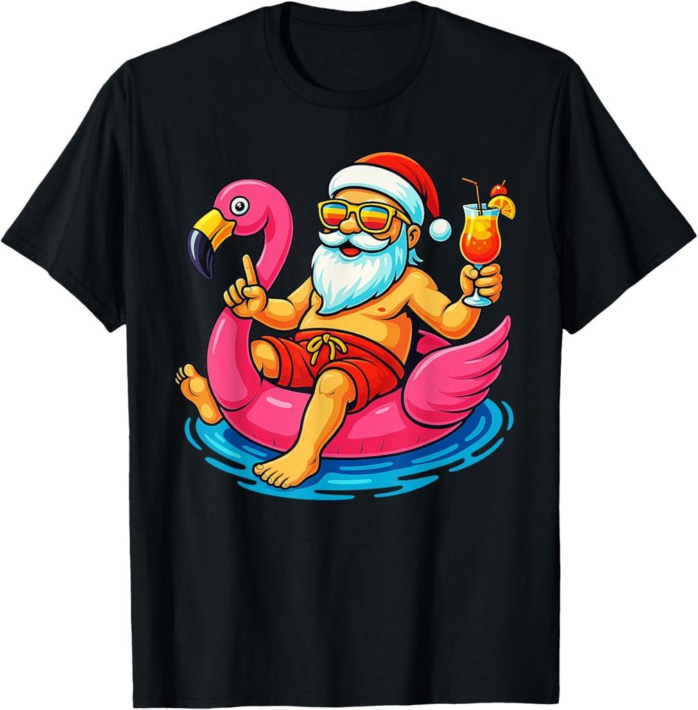 Christmas in July Santa Flamingo Summer Shirt for Boy Unisex T-Shirt