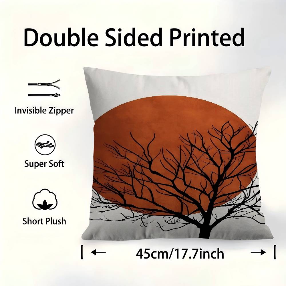 Modern Minimalist Boho Style Trees Birds Sun Landscape Pillow Cover Sofa Cushion Cover Home Room Decoration Children Gift