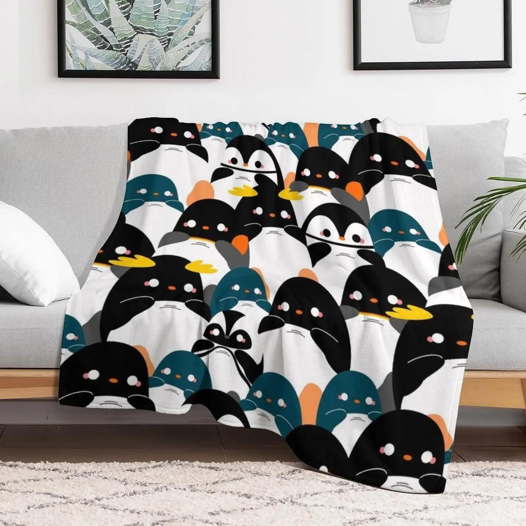 Chubby Penguin Pattern Throw Blanket Shaggy Furry Soft Blanket for Bedroom Living Room