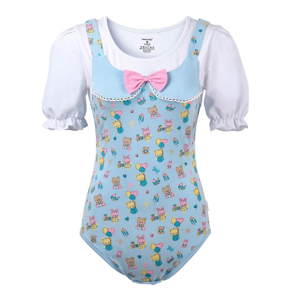 [LittleForBig] Adult Romper with H-Shaped Layering and Double Collar, "Little Cutie" Zoo Cotton Pajamas, Size L