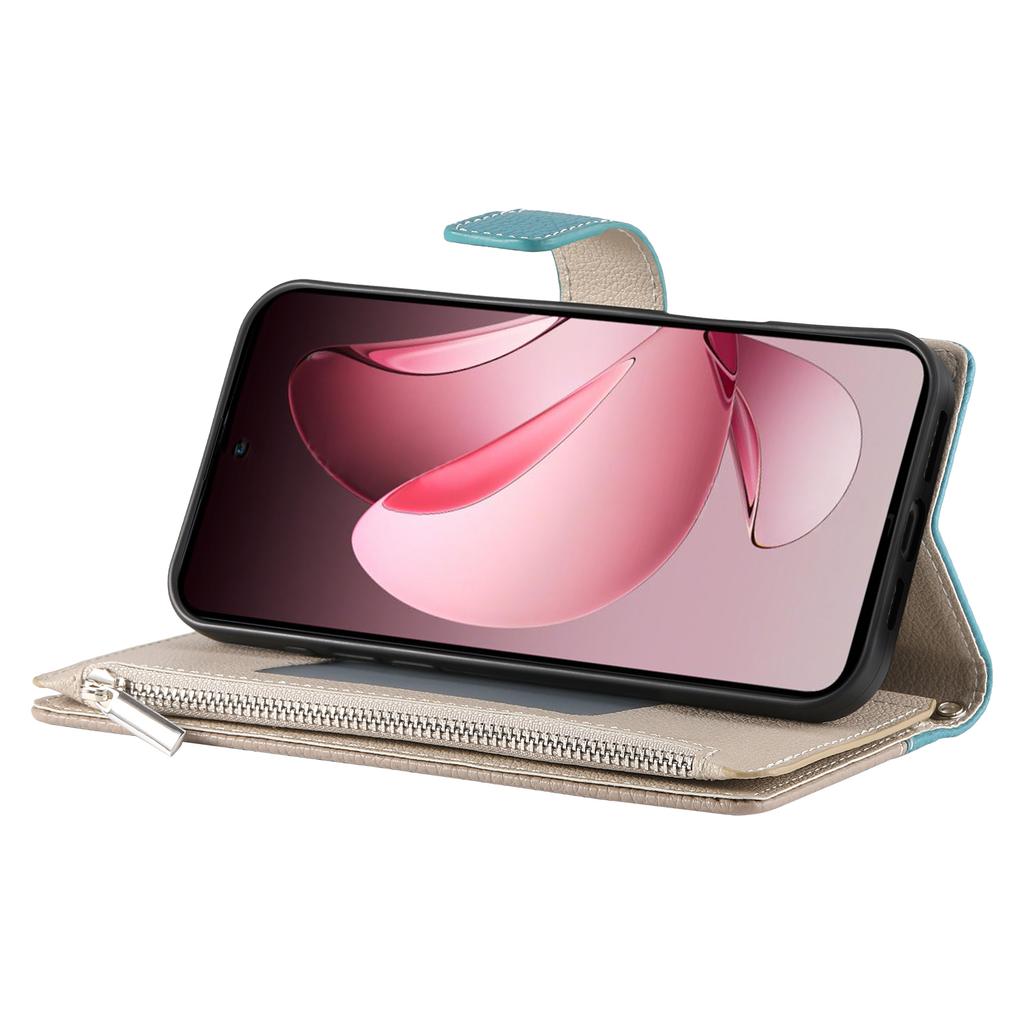 For Oppo Reno13 F 5G Case Zipper Wallet Color Splicing Leather Flip Phone Cover with Straps