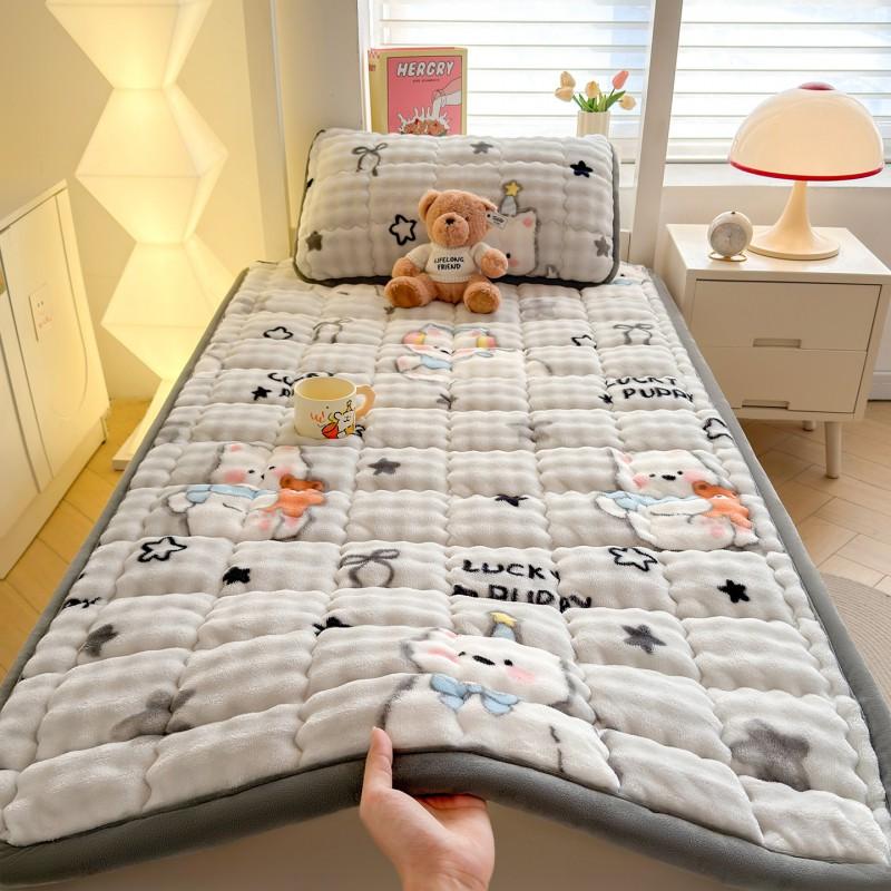 Plush Milk Velvet Mattress Pad With Bubble Fleece Warmth Bed Dorm Student Use 90x200cm To 200x220cm