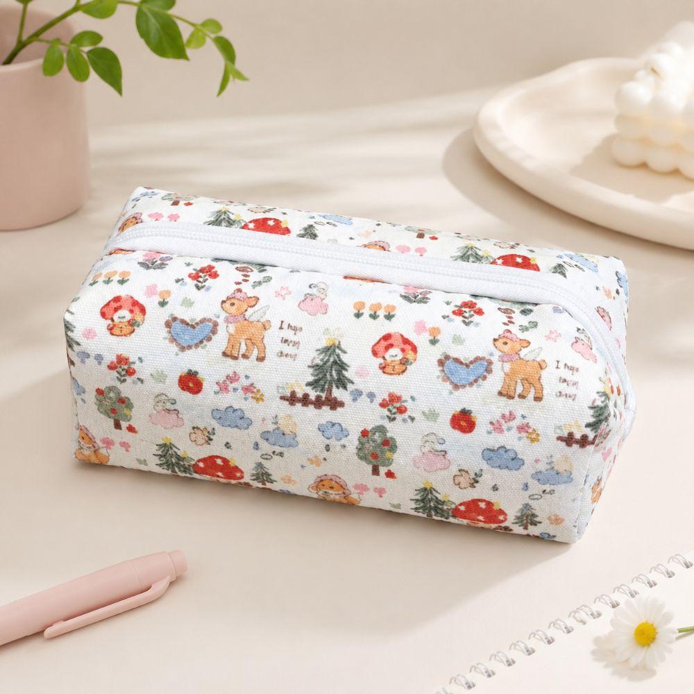 Large Capacity Deer Print Pencil Case Zipper Pen Pouch New Kids Stationery Bag Student School Use