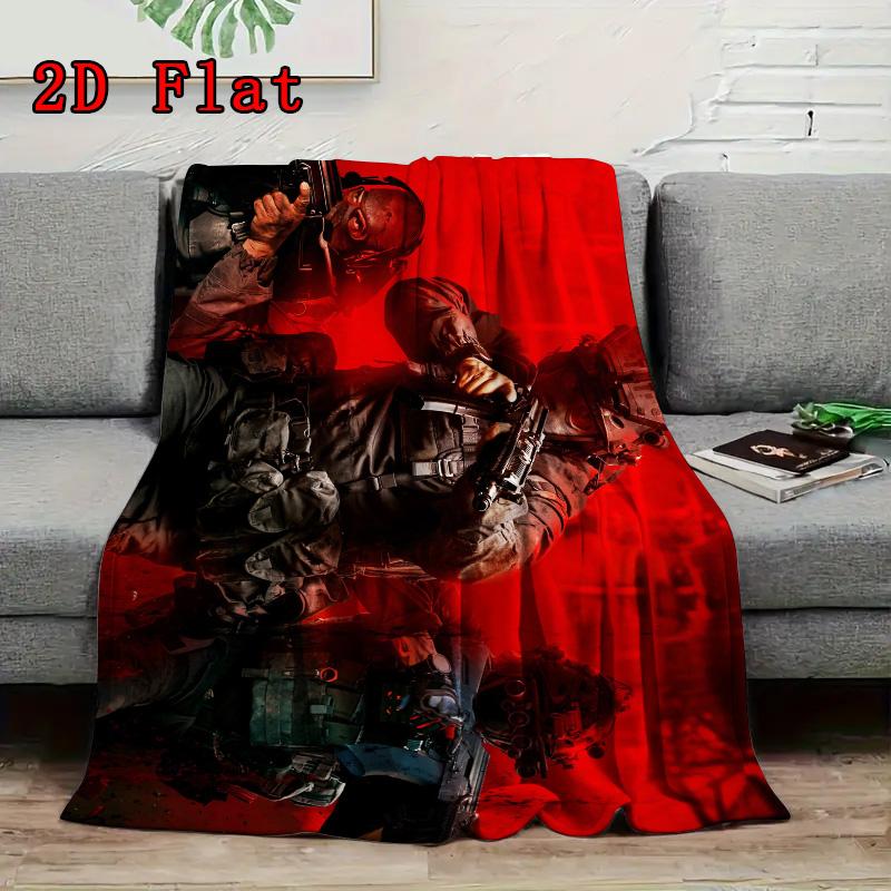 Gun-toting soldier 2D Flat Pattern Flannel Blanket High quality All Seasons Warmth and Comfort Perfect for Christmas Gifts.MMT0918458