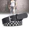 Punk Rock Adjustable Buckle Waist Belt with Square Bead Rivets Studded Harajuku Y2k Checkered PU Faux Leather Waistband