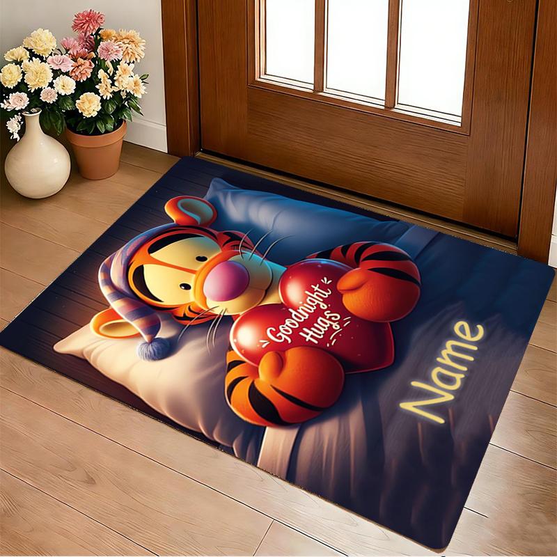 Custom Name Winnie Pooh Party Living Room Non-Slip Area Rug Soft Carpet for Bedroom Kids Playroom Sofa Office Home Decor Doormat