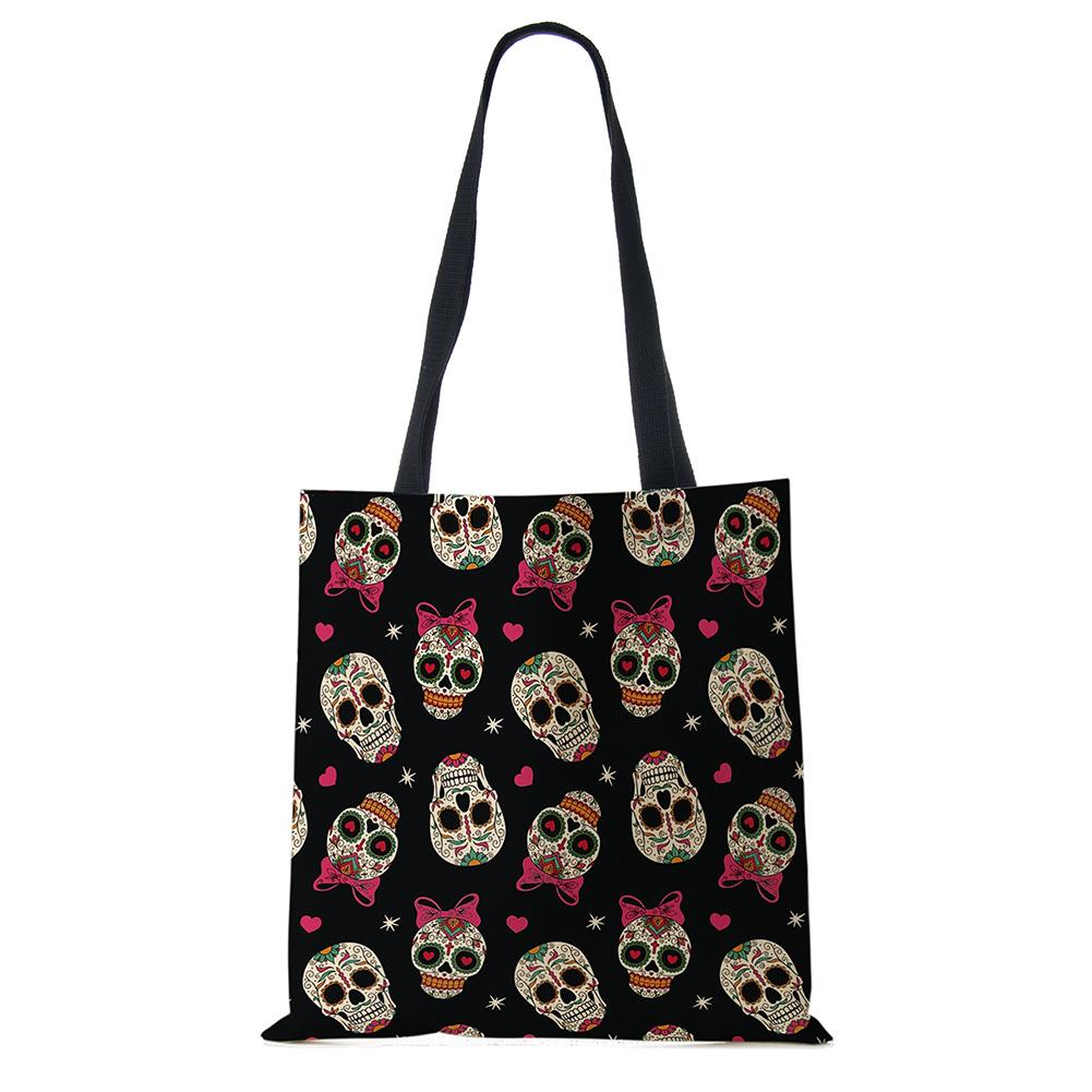 Сумка-тоут с цветочным принтом черепа ко Дню мертвых, женские сумки, сумки через плечо для девушки с сахарным черепом на Хэллоуин, большая вместимость CLE