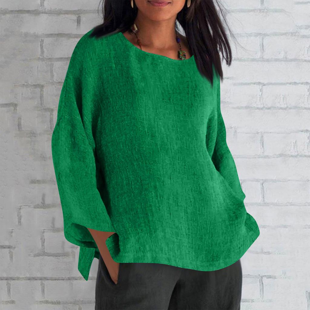 Women's Fashion Long Sleeve Round Neck Solid Colour Loose Casual Shirt Top