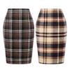 Women Spring Skirt High Waist Plaid Print Contrast Color Slim Fit Straight Keep Warm Sheath Knee Length Winter Skirt Female Clothes