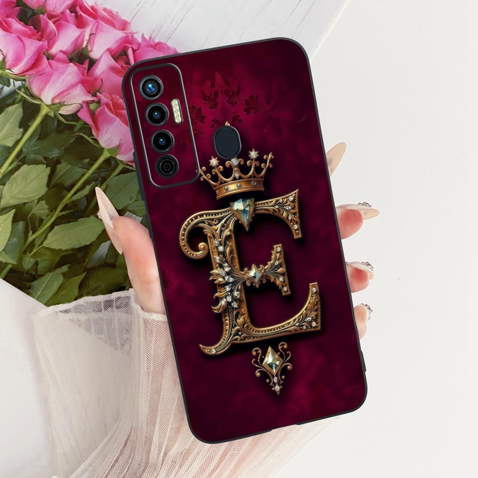 For Tecno Camon 17 Case Silicone Luxury Crown A-Z Letters 2D Flat Pattern Soft Phone Case For Tecno Camon17 CG6 CG6j Cover