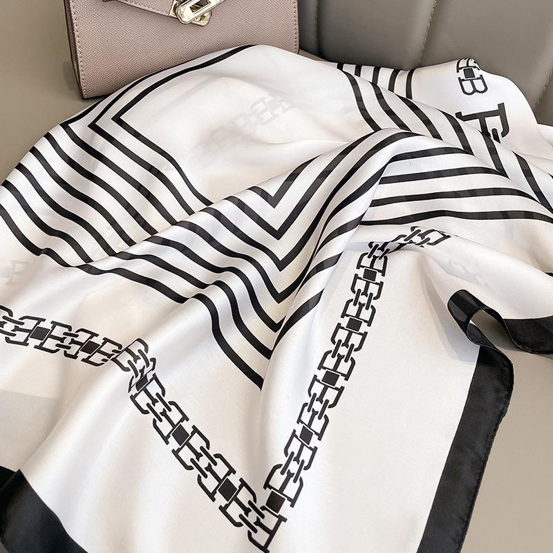 Korean version of minimalist fashion striped small square scarf women's silk scarf decorative scarf spring and autumn headband neck protection small s