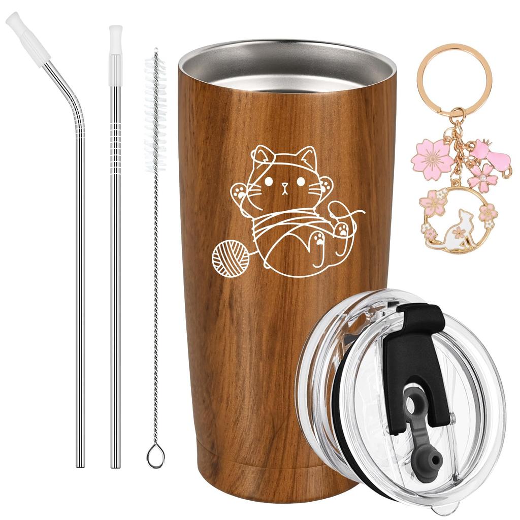 Livole Cat Birthday Thermal Includes Comes with Cat Lover Keychain Included Tumbler, Goods, Present, Cute, Present, Women, Men, Insulation, Lid,