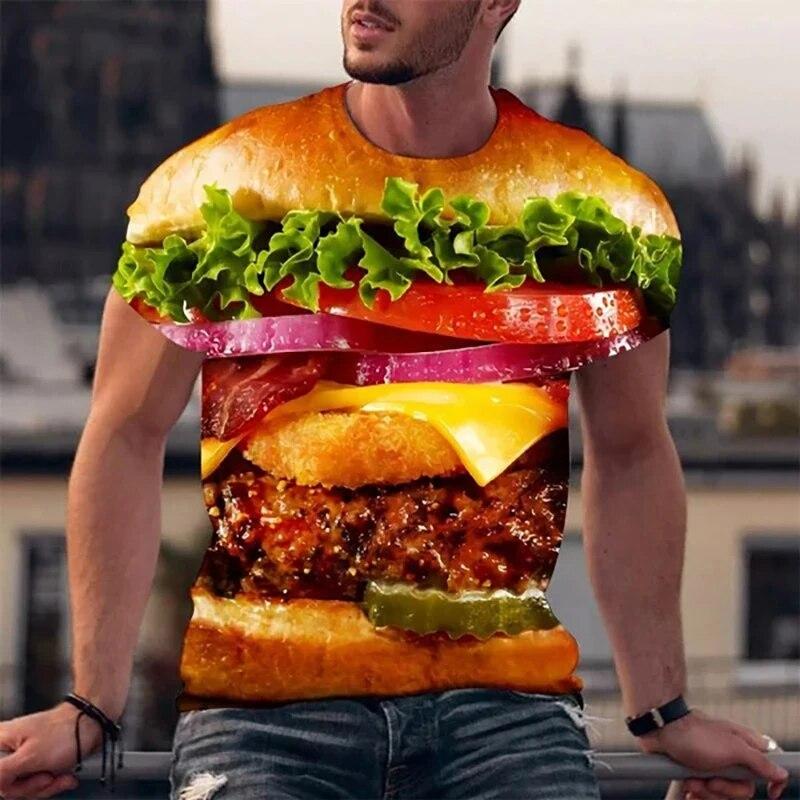 Забавные футболки с 3D принтом гамбургера и еды, уличная одежда для мужчин и женщин, модная футболка большого размера с короткими рукавами, детские футболки, топы, мужская одежда