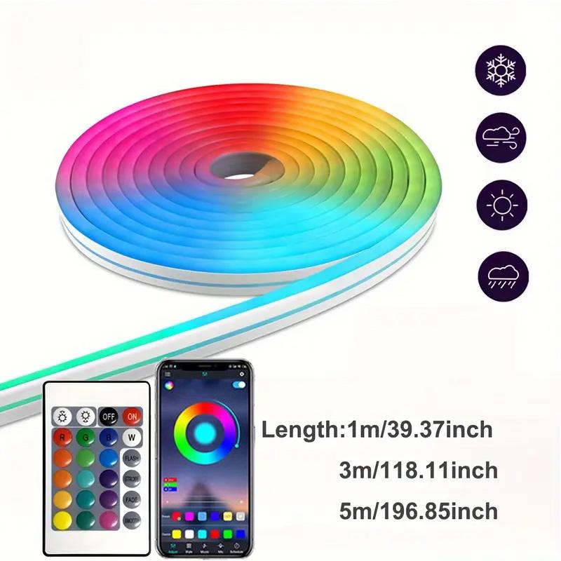 LED Neon Rope Lights with App/Remote Control 5V Music Sync Waterproof Flexible DIY Design RGB Strip Lights for Bedroom Party