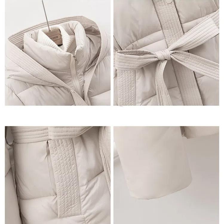 Women’s Short Hooded Windproof Thicken Warm Winter Jacket With Belt