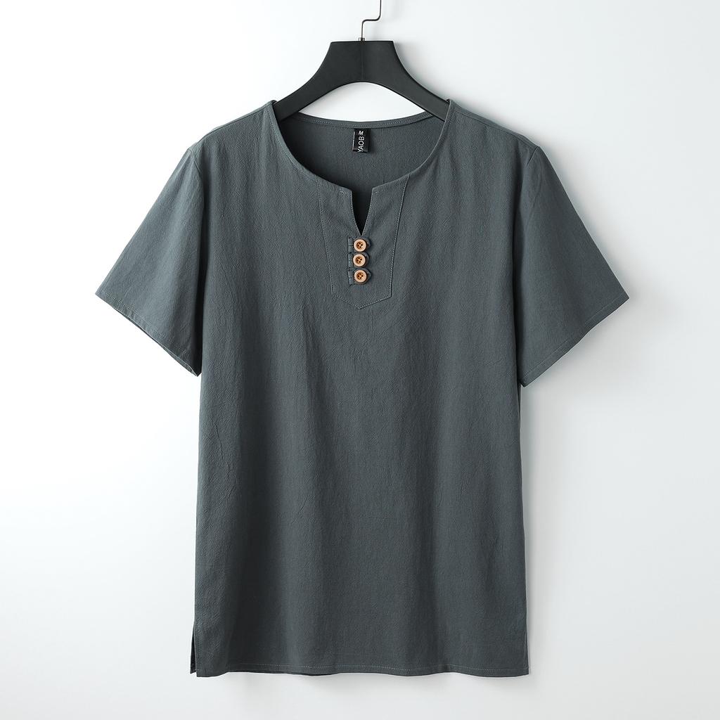 Plus Size S-9XL Linen T-shirt Men's Short-sleeved Summer Loose Men's Cotton and Linen Chinese Style Men's Disc Button Top